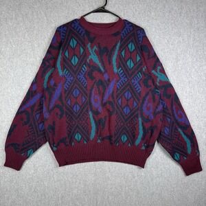 Sir William Sweater Men's XL Crew Neck Pullover Abstract Grandpa 90s VINTAGE